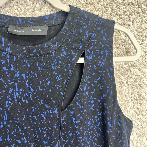 Proenza Schouler Top Women’s 6 Blue and Black Patterned Cutout Sleeveless Blouse - Picture 2 of 5